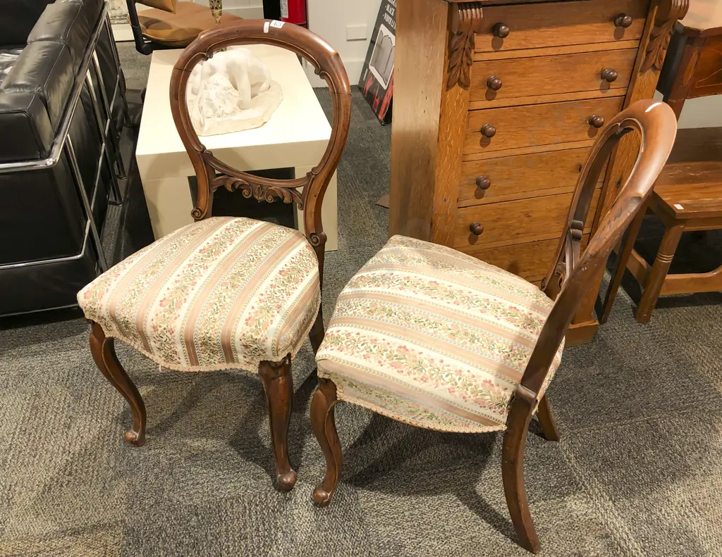 Pair Victorian Walnut Balloon Back Chairs Image 1++