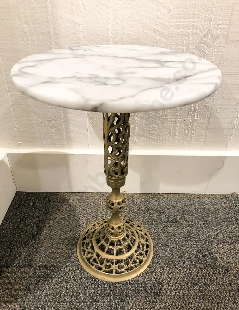Small Marble Top Brass Wine Table Image 1++