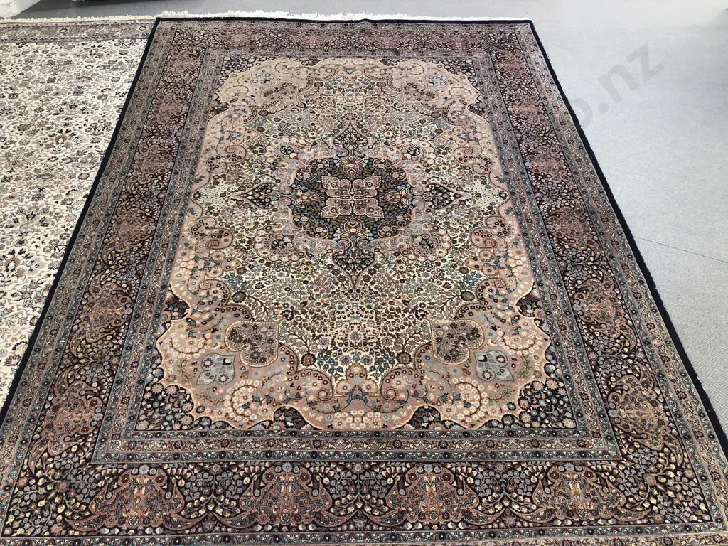 Large Persian Floor Rug with Stylised Medallions & Foliage in Navy Blue Image 1++