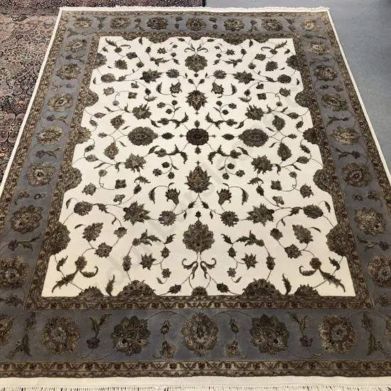 Large Persian Floor Rug with Foliate Decoration On Cream Ground