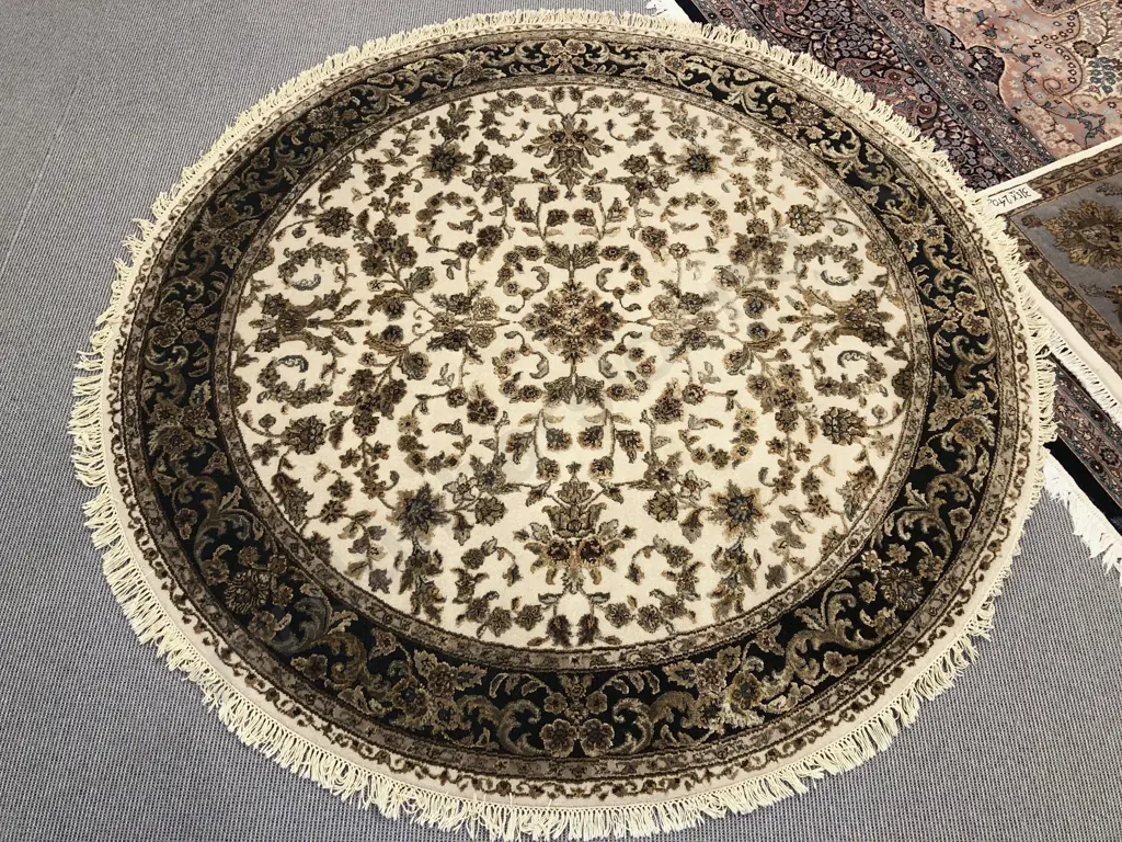 Circular Persian Rug with Floral Centre in Navy Blue Image 1++
