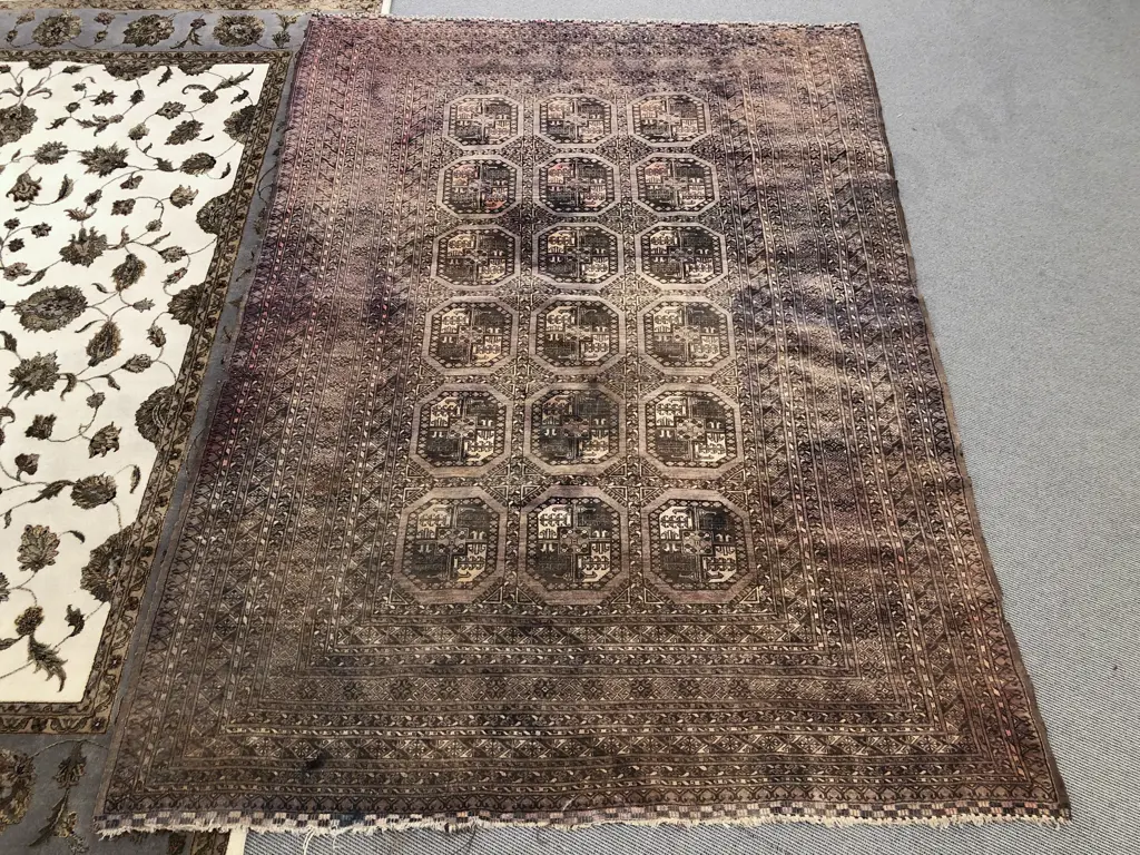 Antique Turkoman Floor Rug with Three Rows Of Octagonal Gols on Sun Faded Red Ground Image 1++
