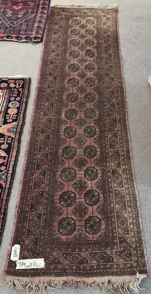 Turkoman Runner with Two Rows Of Octagonal Gols In Brown & Cream Tones Image 1++