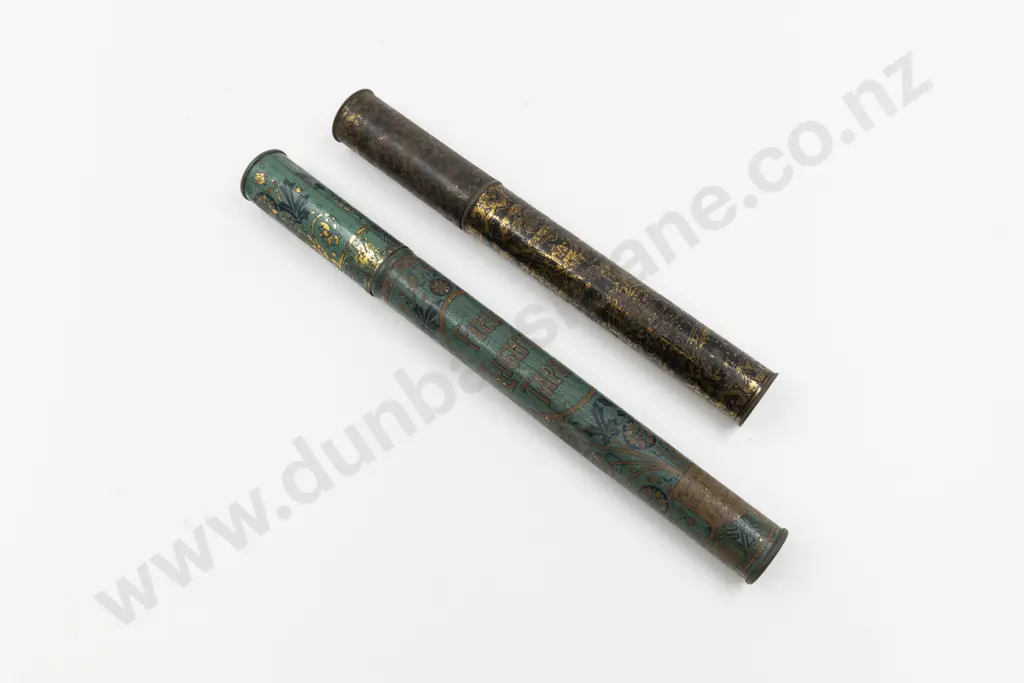 Two Victorian Printed Tin Plate Taper Stick Canisters Image 1++