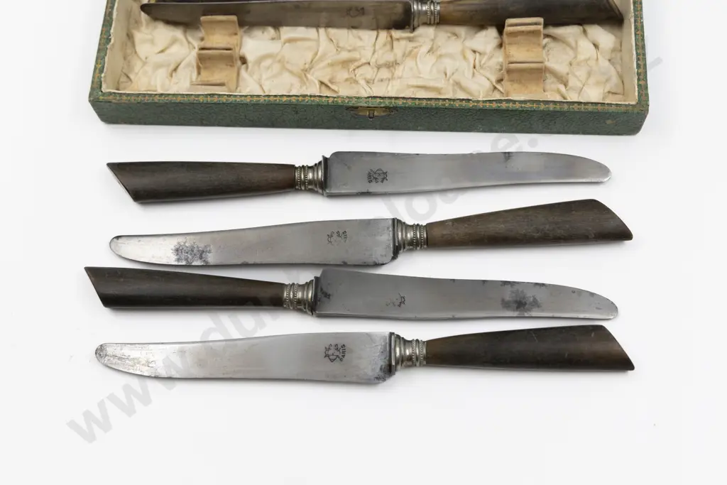 Set Twelve Early C20th French Steel & Horn Handled Table Knives Image 1++