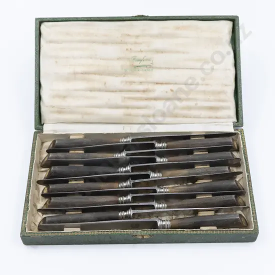 Set Twelve Early C20th French Steel & Horn Handled Table Knives