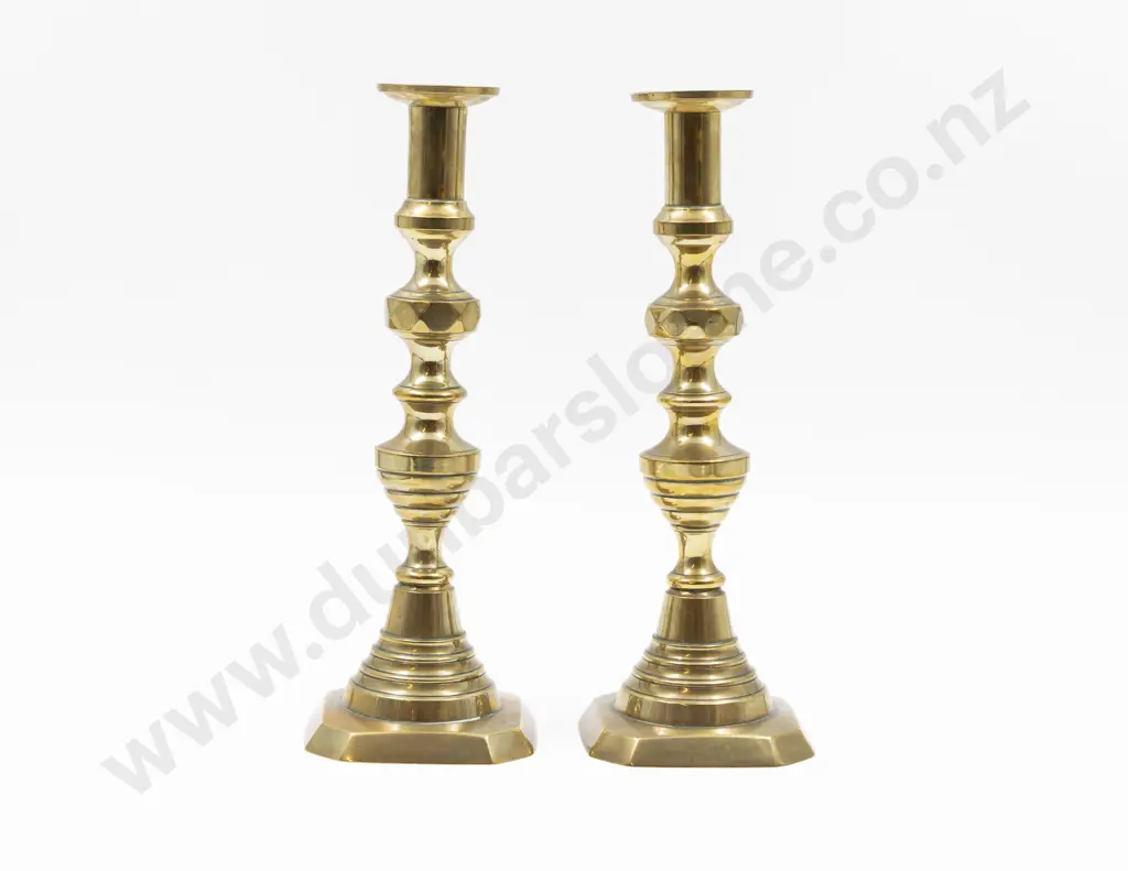 Pair Victorian Brass Column Candlestick Image 1++