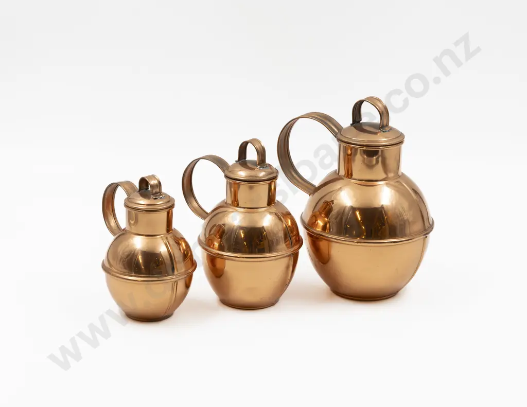 Graduated Set of Three Copper Guernsey Milk Pails Image 1++