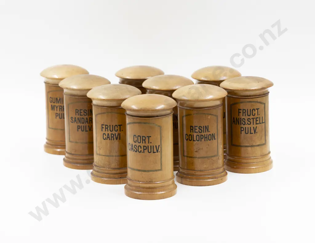 Nine Early Victorian Chemist's Treen Storage Jars Image 1++