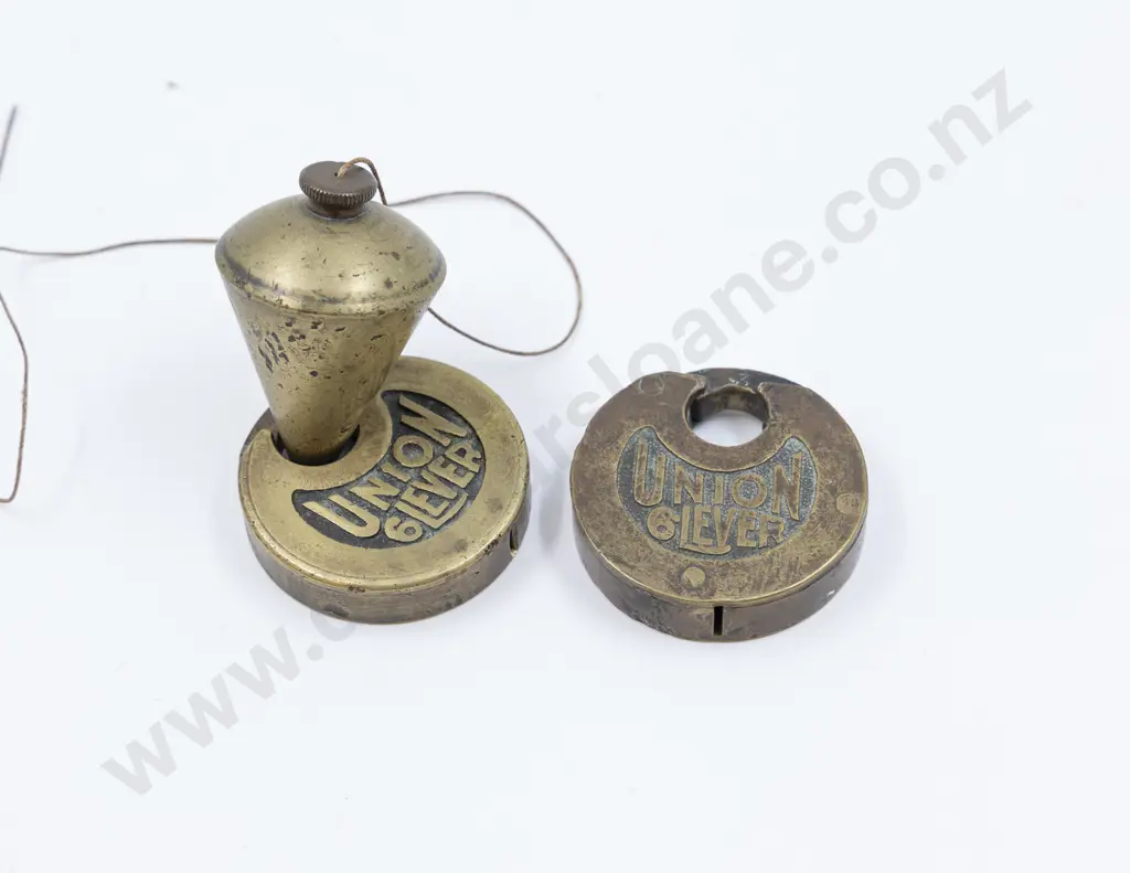 Two Union Six Lever Padlocks (No Keys) & Brass Plum Bob Image 1++
