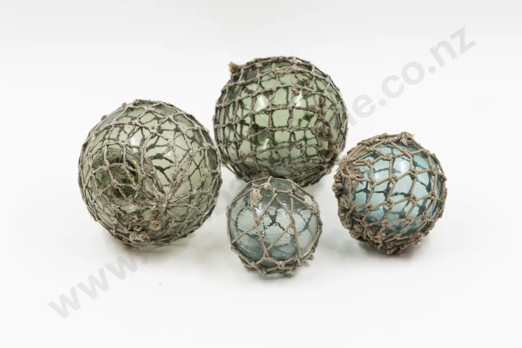 Four Small Original Roped Glass Buoys Image 1++