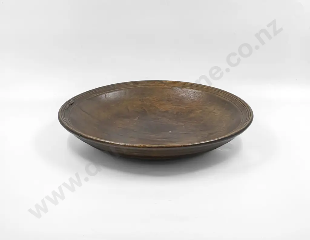 Antique French Chestnut Wooden Bowl with old copper wire repair Image 1++