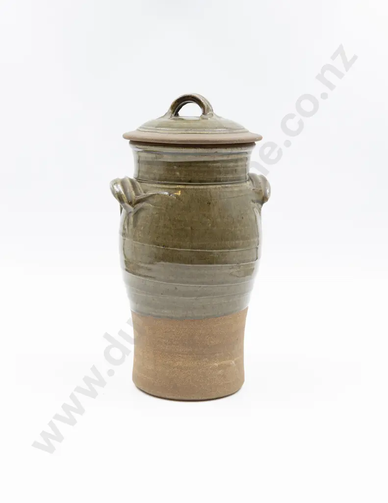 Contemporary NZ Pottery Jar & Cover Impressed Mark "MP" Image 1++