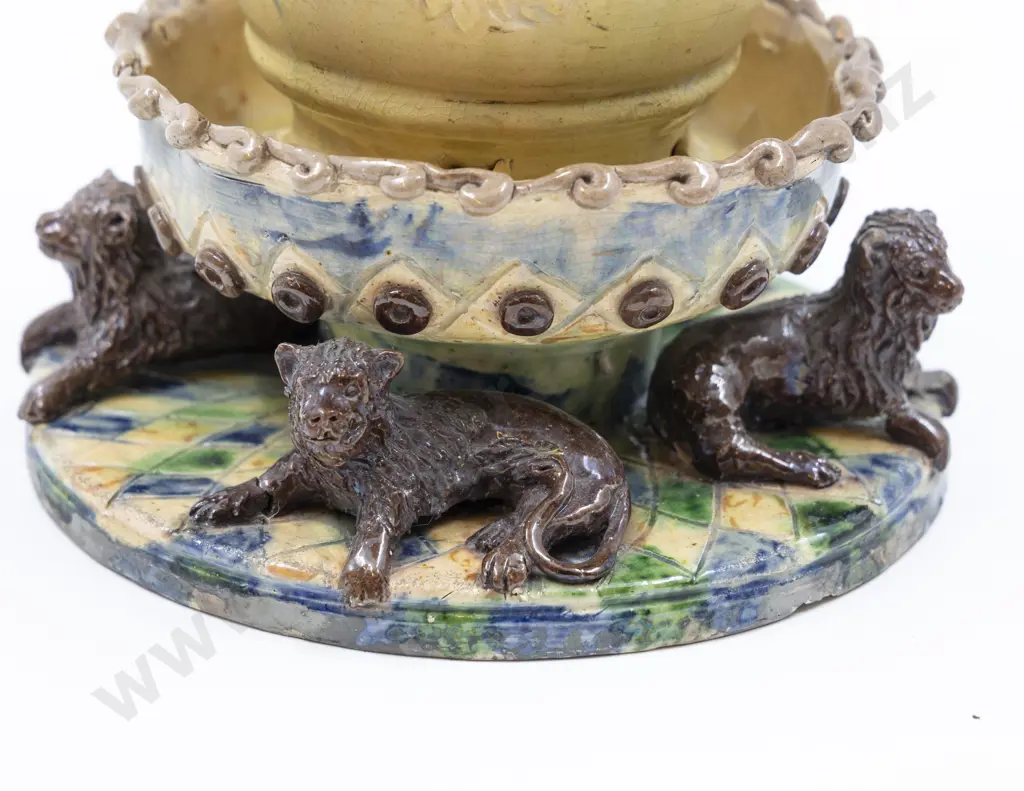 Late C19th Castle Hedingham Faience Pottery Ornate Mantle Urn Image 1++