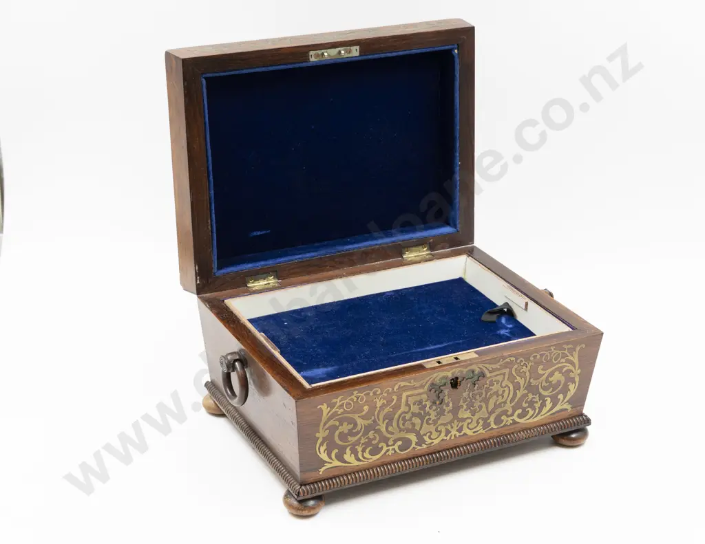 Early Victorian Rosewood Inlaid Brass Jewel Box Image 1++