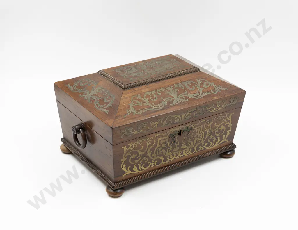 Early Victorian Rosewood Inlaid Brass Jewel Box Image 1++