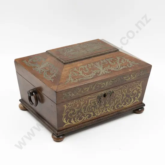 Early Victorian Rosewood Inlaid Brass Jewel Box