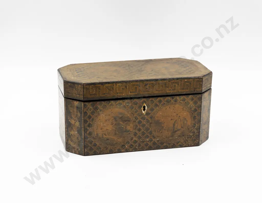 Early C19th All Pen Worked Tea Caddy Image 1++