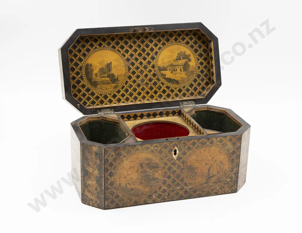 Early C19th All Pen Worked Tea Caddy Image 1++