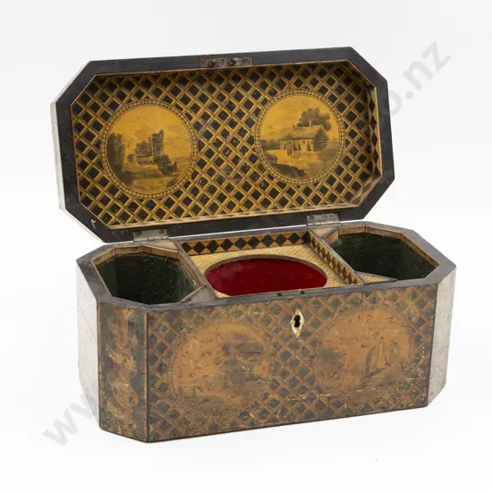 Early C19th All Pen Worked Tea Caddy
