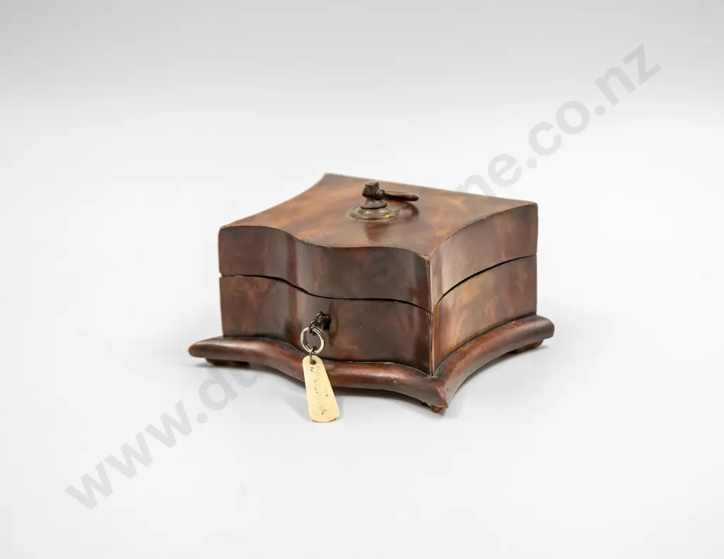 C19th Flame Mahogany Serpentine Shaped Trinket Box Image 1++
