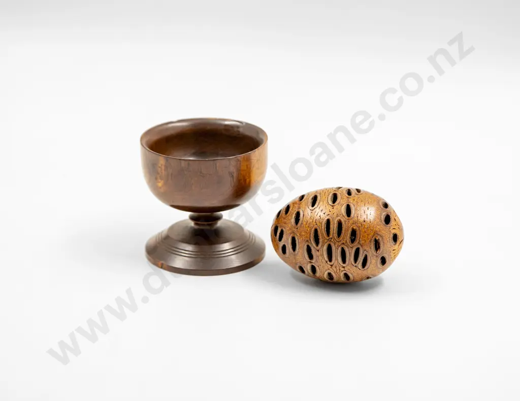 C19th Turned Fruitwood Goblet & Smoothed Pinecone Image 1++
