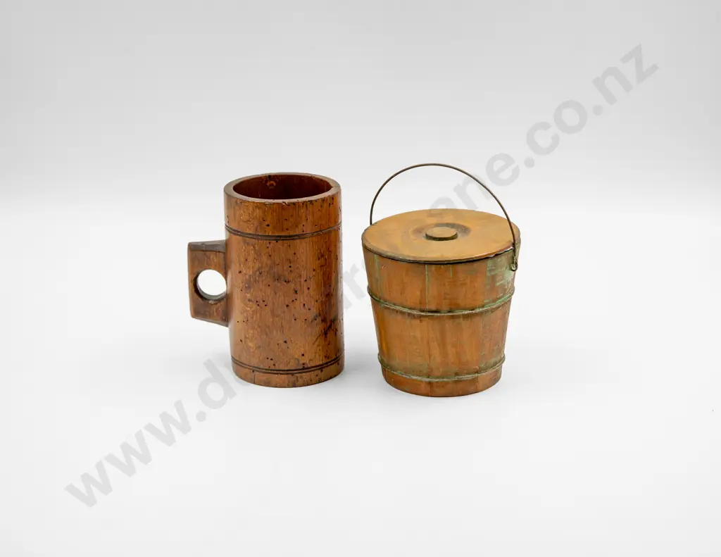 Early C20th Small Wooden Kitchen Pail & Wooden Measure Image 1++