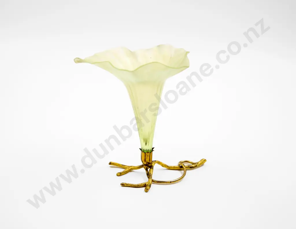 Early C20th Table Decoration Epergne of Tulip Iridescent Glass Funnels on Branch Gilt Metal Stands Image 1++