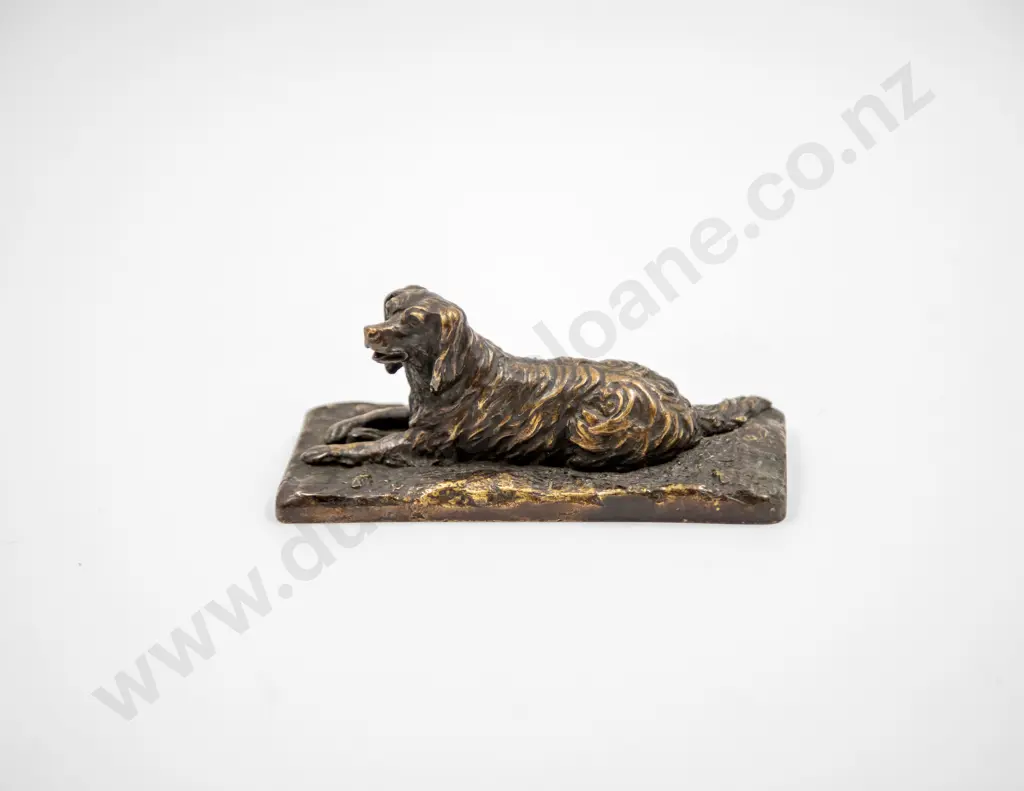 Late C19th Cast Brass Model of a Reclining Dog Image 1++