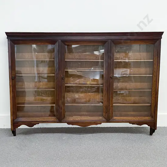 Late Vict Stained Ash Three Glazed Door Collectors Cabinet
