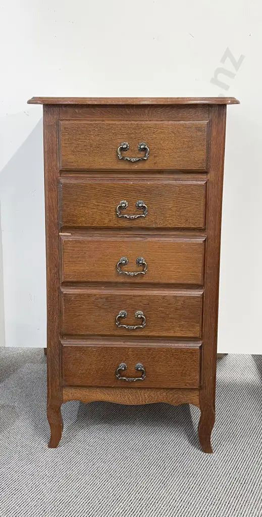 Mid C20th Oak Five Drawer Tallboy Image 1++