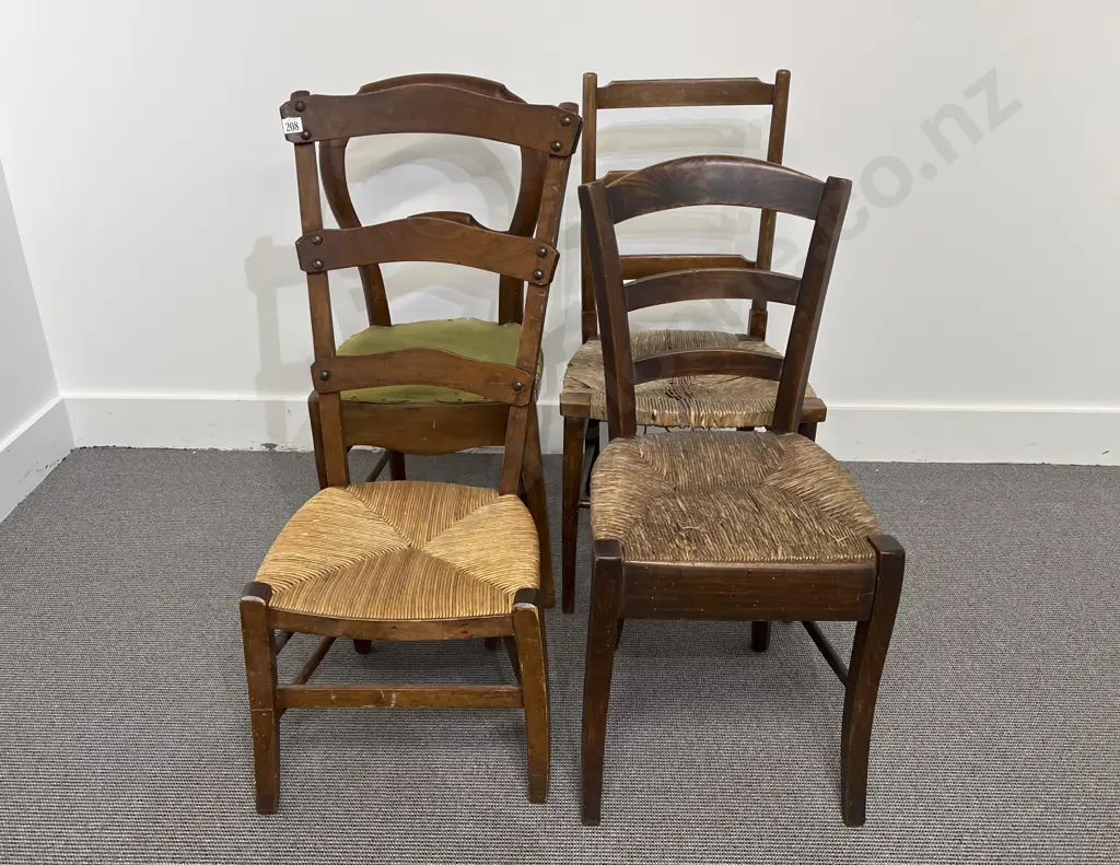 Four Various Late C19th French Country Elm & Ash Rush Seated Chairs Image 1++