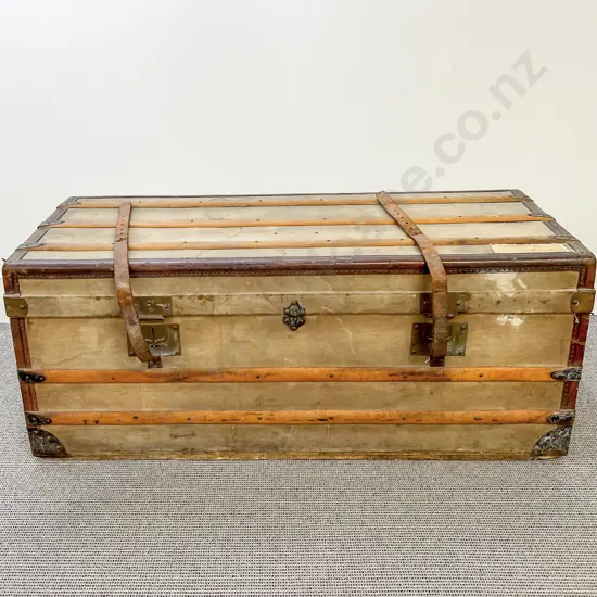 C19th Possibly French Canvas Pine Bound Trunk