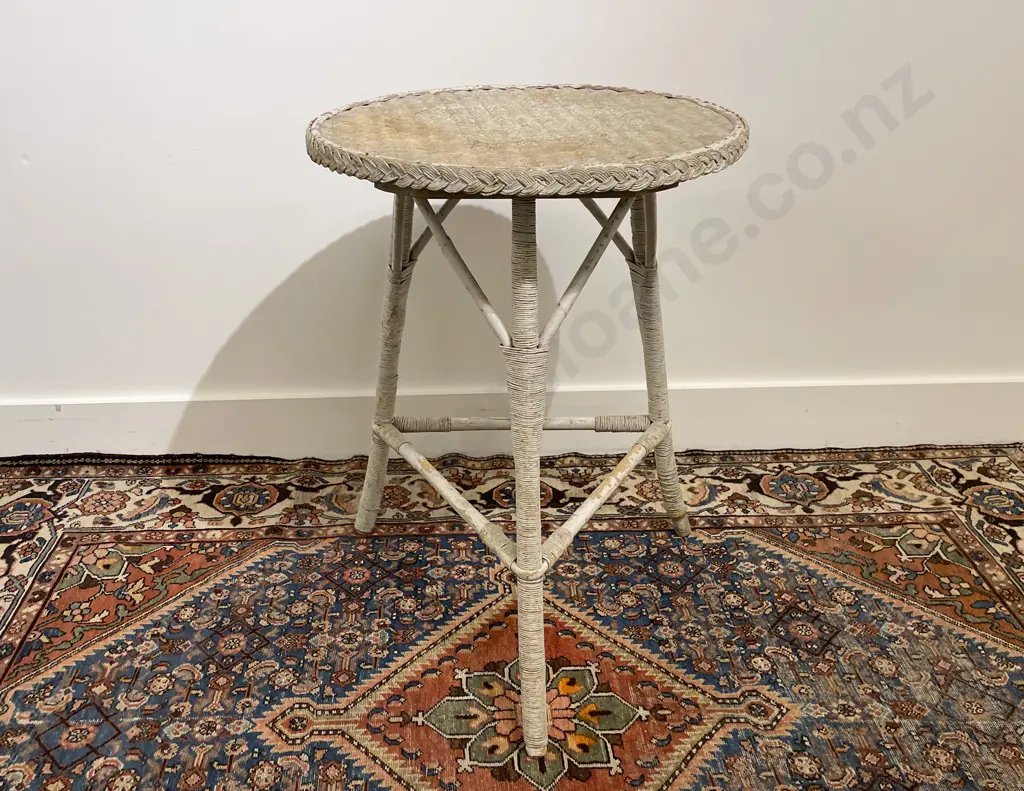 Vintage Lloyd Loom Remains of White Colourway Circular Occasional Table Image 1++