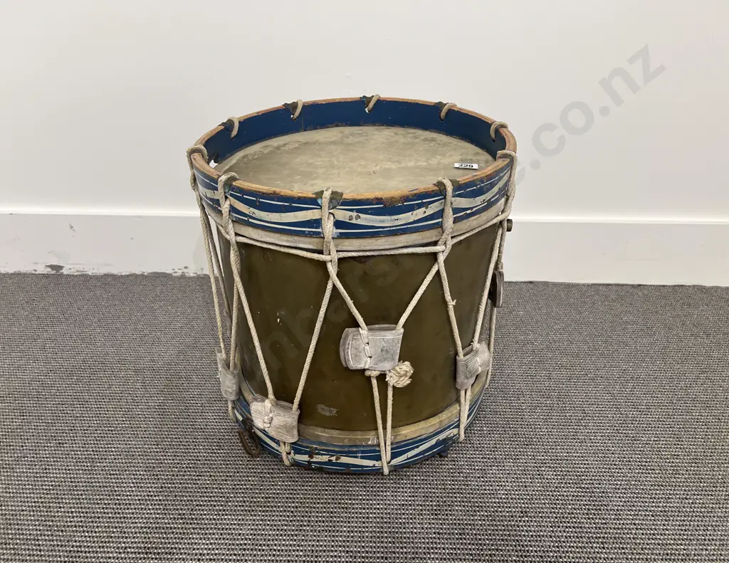 Dated 1960's Military Drum Brass & Blue Painted Mounts Image 1++