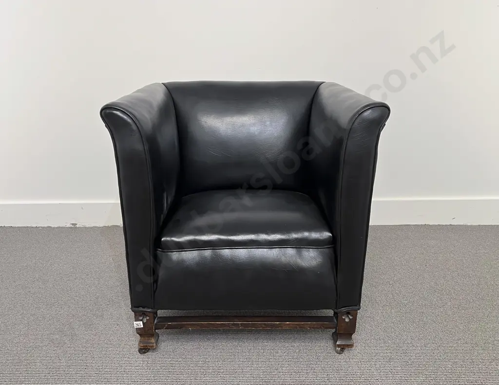 Arts & Craft Oak Framed Library Tub Chair Image 1++