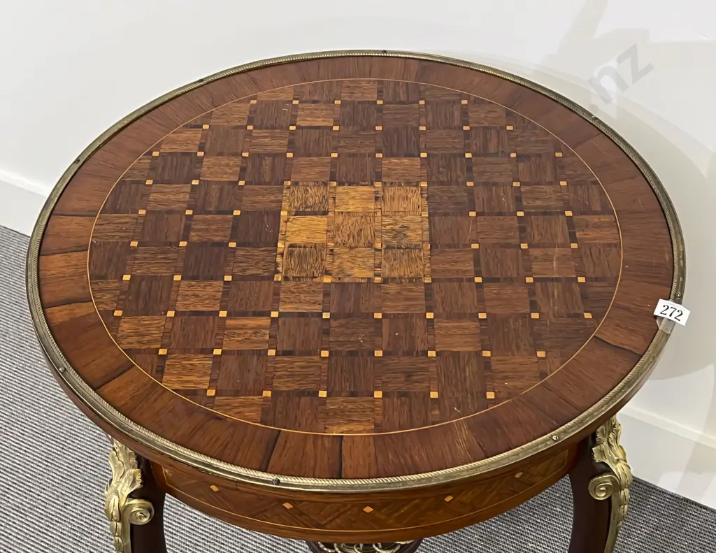 Mid C20th French Kingwood Parquetry Ormolu Circular Occasional Table Image 1++