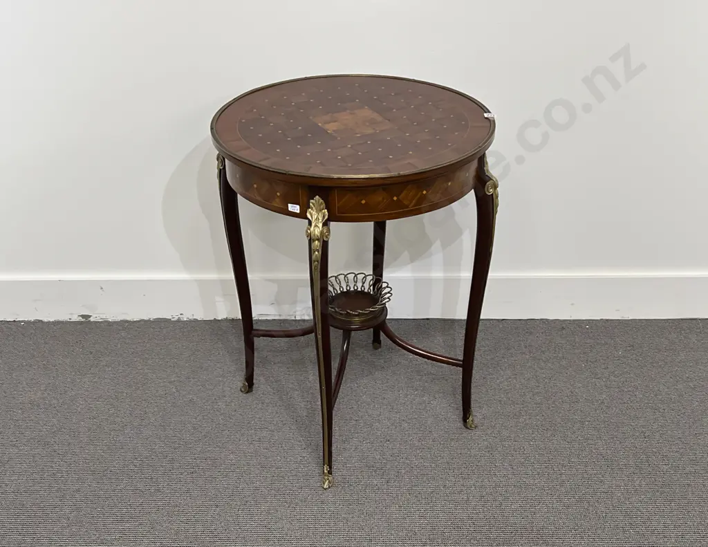 Mid C20th French Kingwood Parquetry Ormolu Circular Occasional Table Image 1++