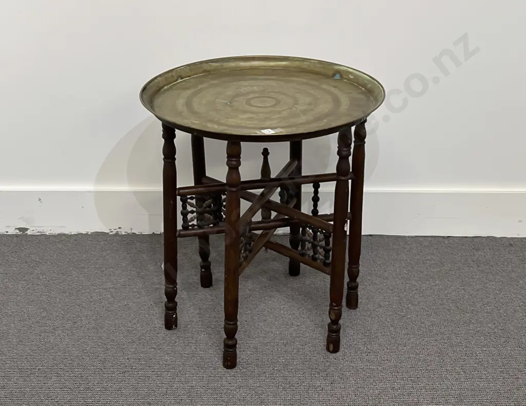 Vintage Brass Tray Top Folding Base Table Image 1++