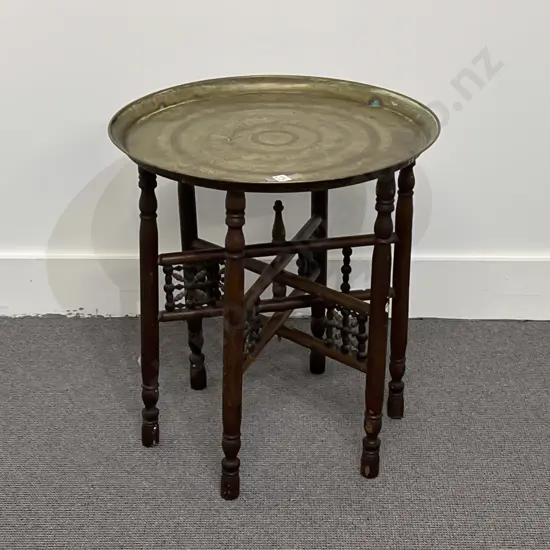 Vintage Brass Tray Top Folding Base Table