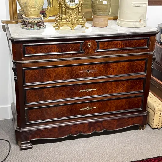 C19th European Burr Walnut on Oak Cammode