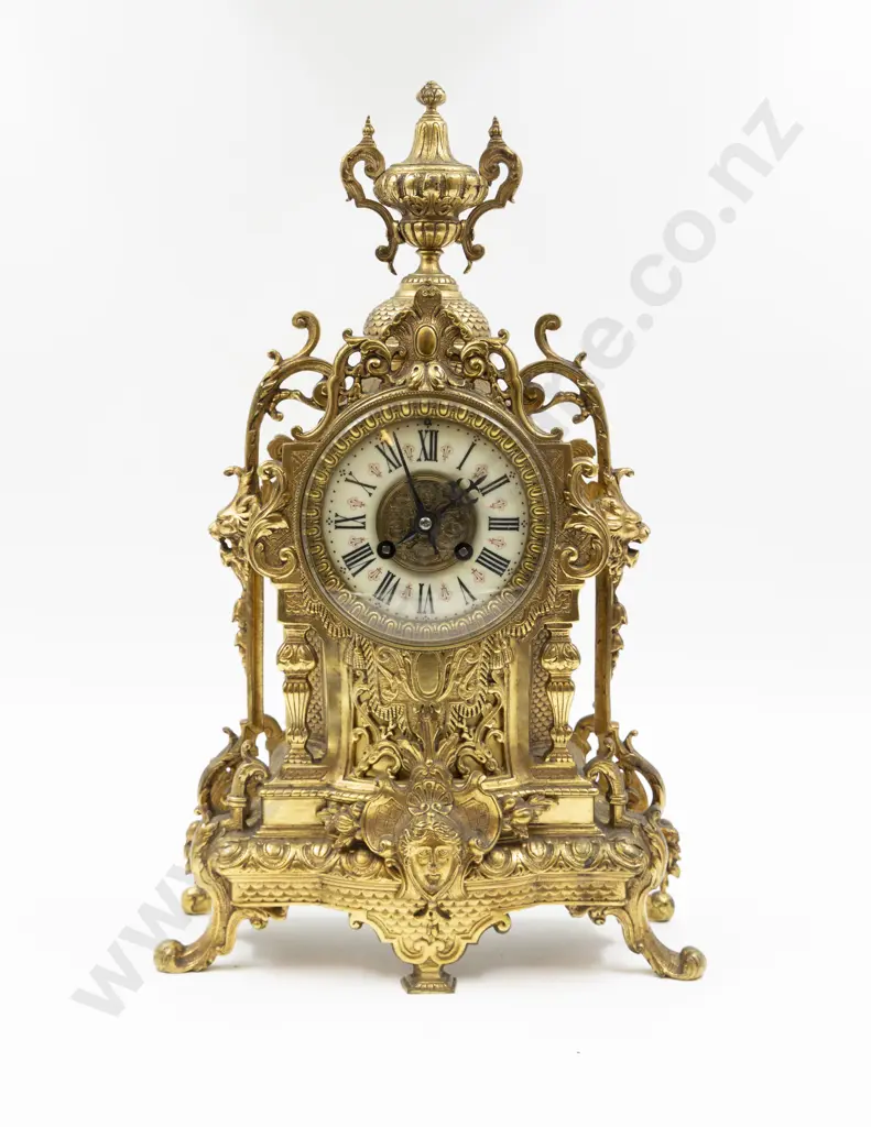 Ornate Cast Brass Cased Mantel Clock Image 1++
