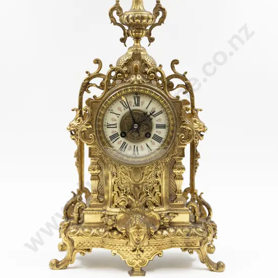 Ornate Cast Brass Cased Mantel Clock