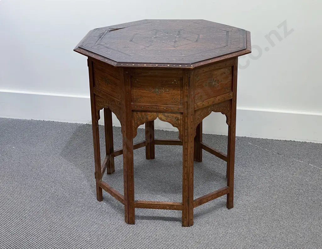 Antique Indian Brass Inlaid Occasional Table Image 1++