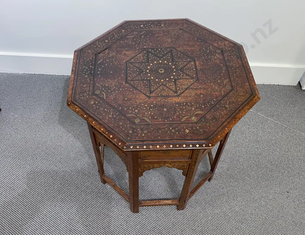 Antique Indian Brass Inlaid Occasional Table Image 1++
