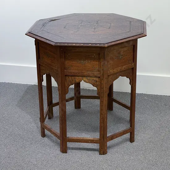 Antique Indian Brass Inlaid Occasional Table