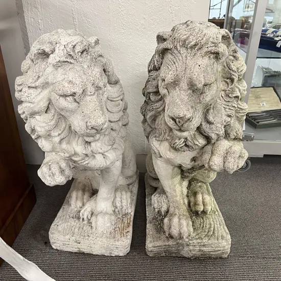 Pair Early C20th Wellington Cast Concrete Gate Lions