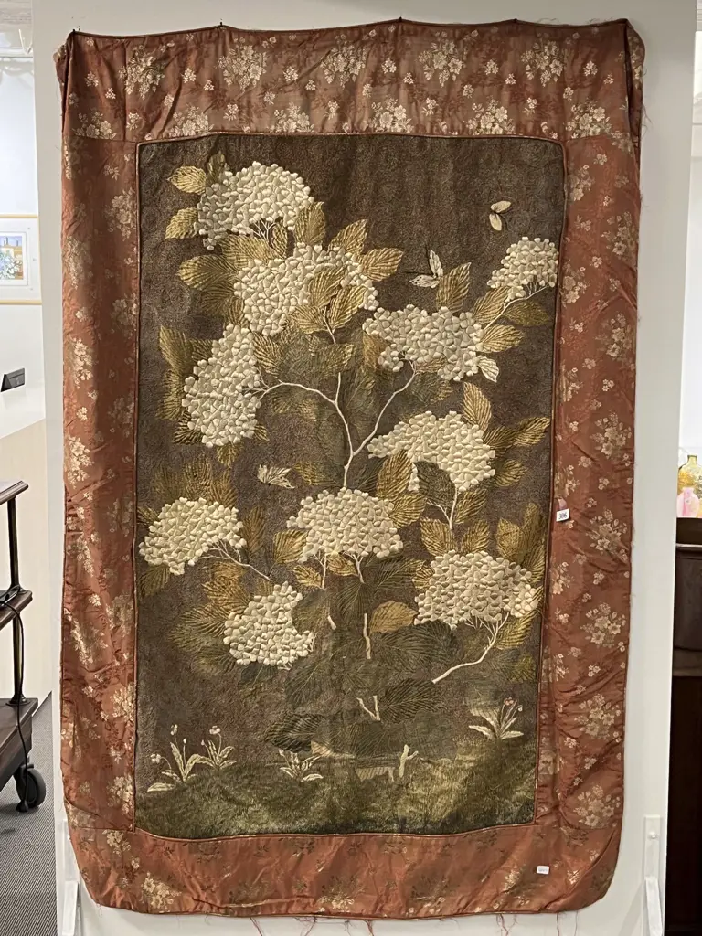 Antique Chinese All Silk Embroidered Floral Panel Image 1++
