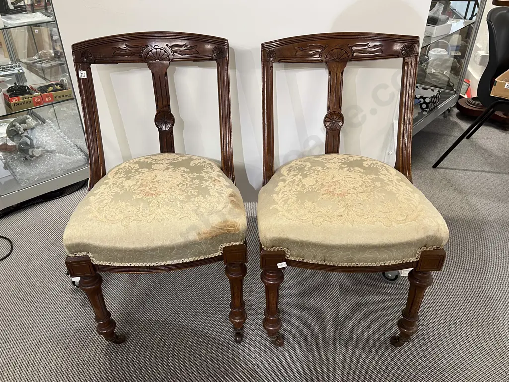 Pair Late Vict Mahogany Carved Back Side Chairs Image 1++