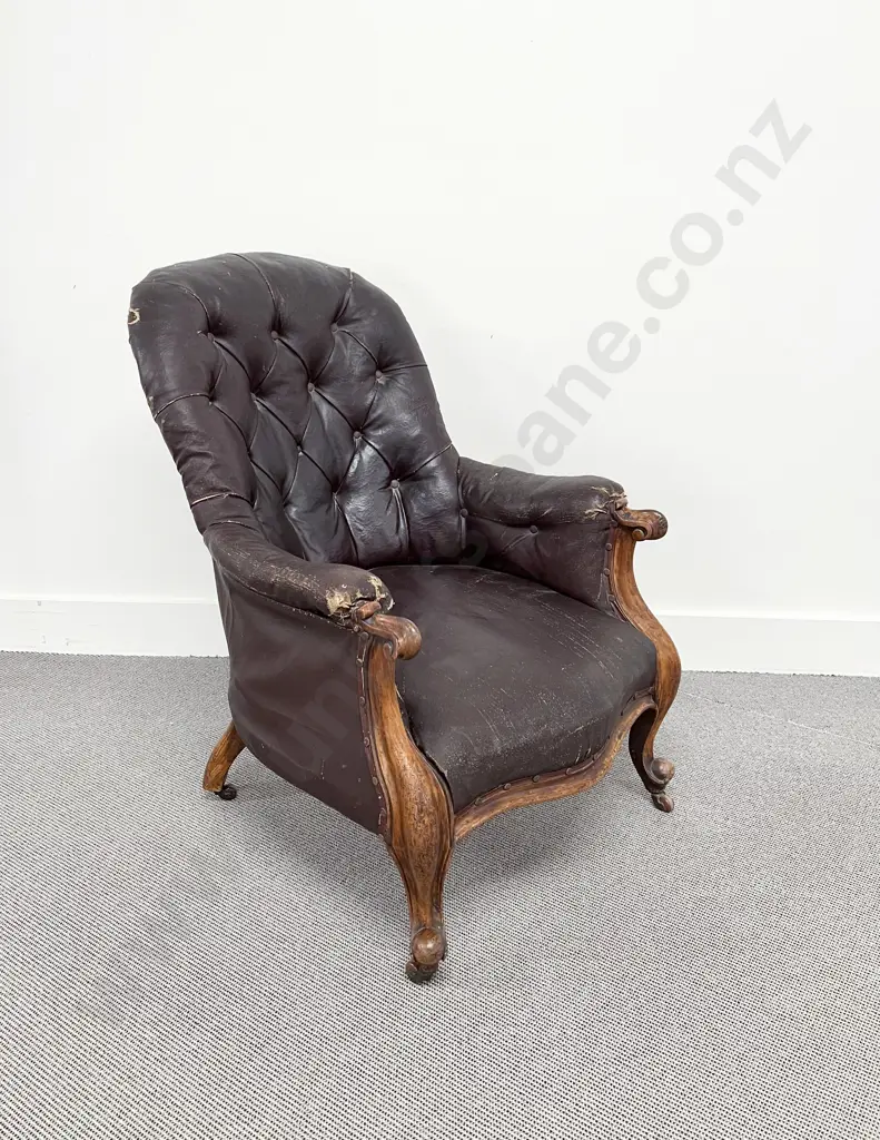 Vict Walnut Framed Grandfather Chair Image 1++